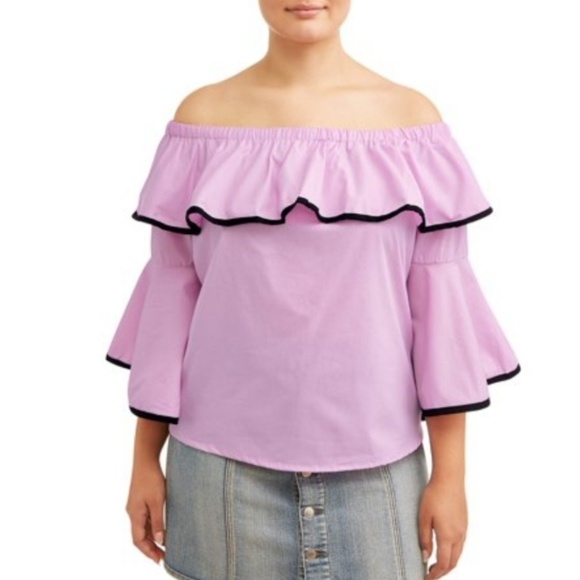 No Comment Plus Tops - No Comment Plus Off Shoulder Flounce Sleeve 1X